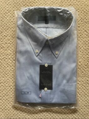 Maine Bay Men's Light Blue Cotton Pin Point Button-Down Shirt 17.5 - 34